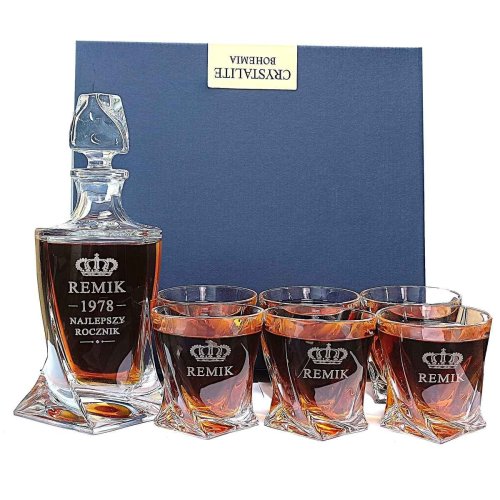 Kryształowy Zestaw do Whisky z Grawerem – Karafka i Szklanki z Personalizacją