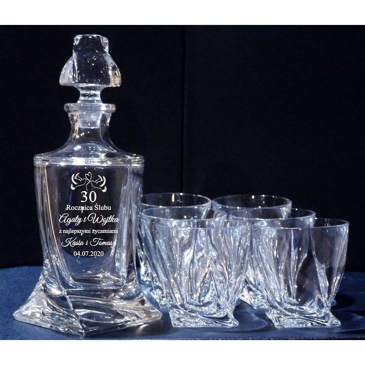 Kryształowy Zestaw do Whisky z Grawerem dla Pary - personalizowany prezent