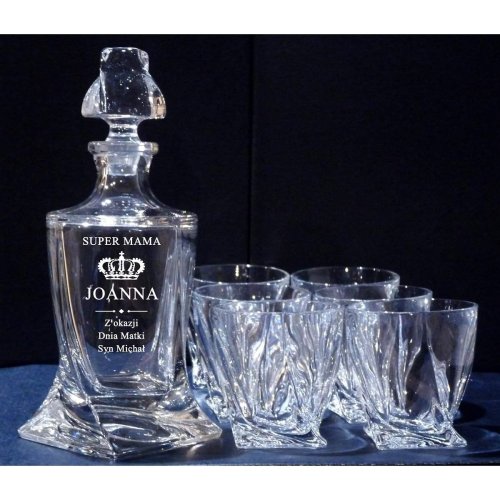 Kryształowy Zestaw do Whisky z Grawerem dla Mamy, karafki i szklanki - personalizowany prezent