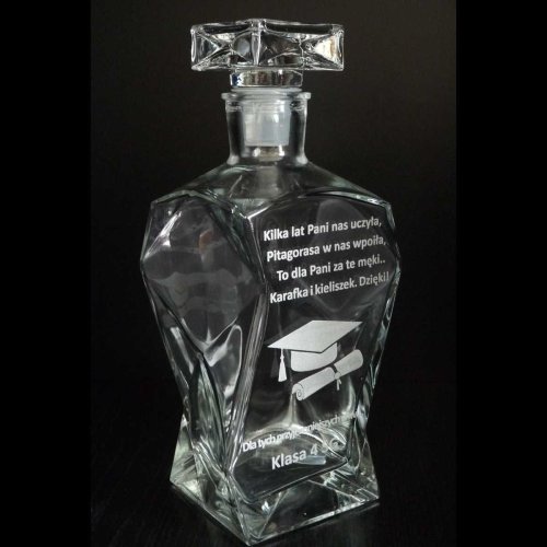 Zestaw do Whisky z Grawerem – Karafka Łamana 750 ml i 6 Szklanek - prezent na imieniny, Święta i Dzień Nauczyciela