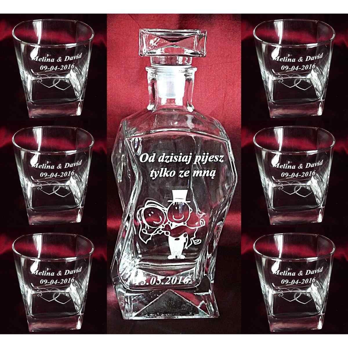 Zestaw do Whisky z Grawerem – Karafka Łamana 750 ml i 6 Szklanek - prezent na urodziny, rocznicę, jubileusz i podziękowanie
