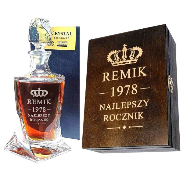 Karafka z Grawerem do Whisky w Skrzynce QUADRO