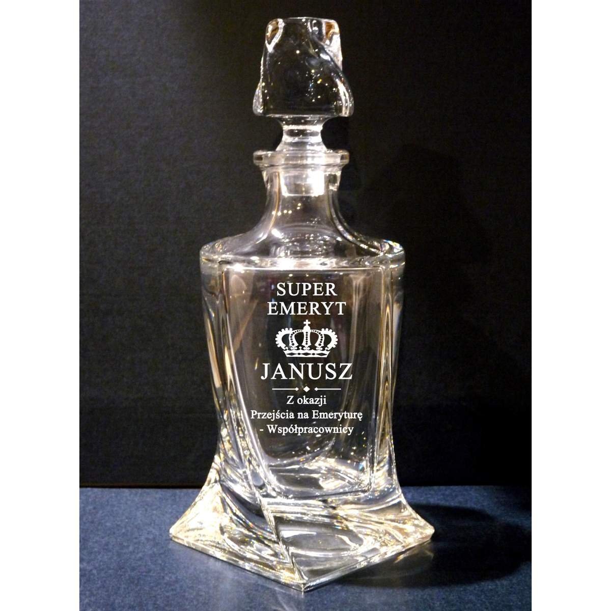 Karafka z Grawerem dla Emeryta – Kryształowa do Whisky i Nalewek