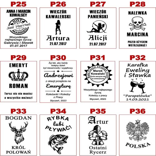 Lista projektów personalizacji 3/3 na Karafkę z Grawerem dla Emeryta do Whisky i Nalewek