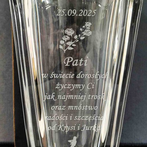 Wazon z Grawerem na Emeryturę – Kryształowy OKINAWA 25 cm - prezent dla emerytki