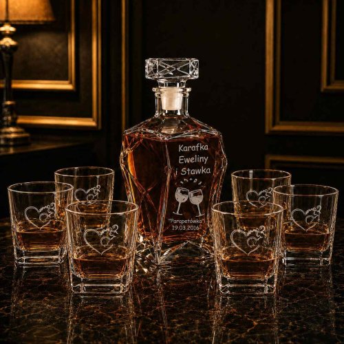 Zestaw do Whisky z Grawerem – Karafka Łamana 750 ml + 6 Szklanek