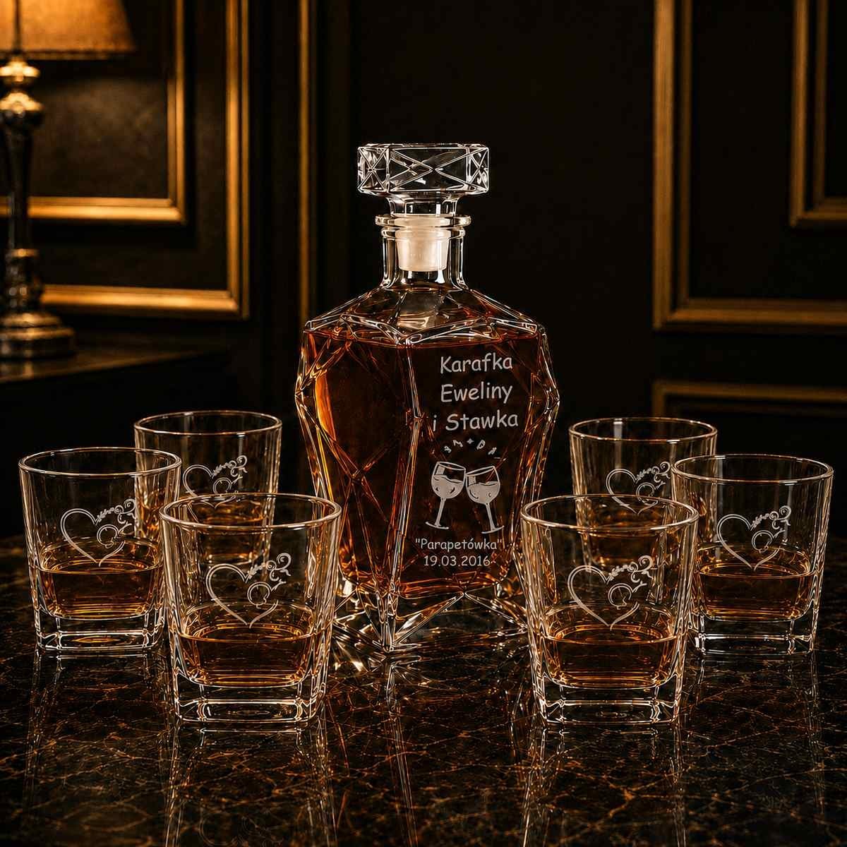 Zestaw do Whisky z Grawerem – Karafka Łamana 750 ml + 6 Szklanek