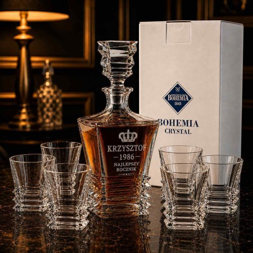 Zestaw do Whisky z Grawerem ROCKY – Karafka Kryształowa i 6 Szklanek