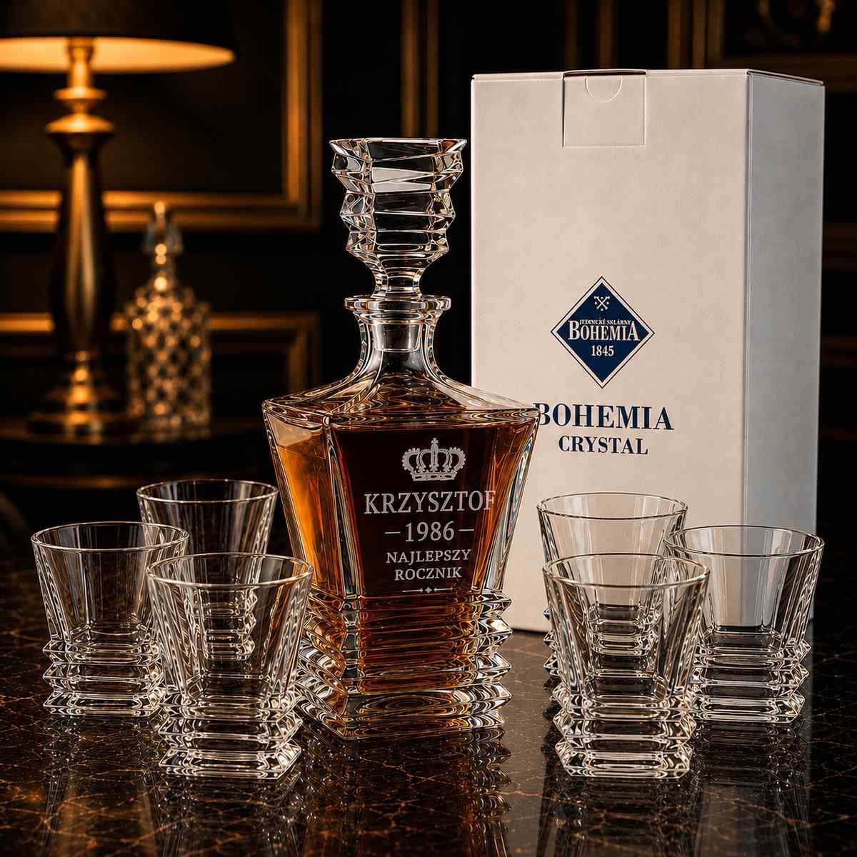 Zestaw do Whisky z Grawerem ROCKY – Karafka Kryształowa i 6 Szklanek