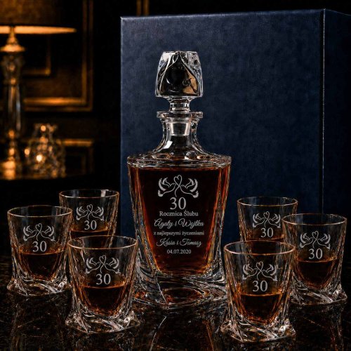 Zestaw do Whisky z Grawerem dla Pary – Kryształowa Karafka i 6 Szklanek QUADRO