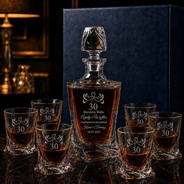 Zestaw do Whisky z Grawerem dla Pary – Kryształowa Karafka i 6 Szklanek QUADRO
