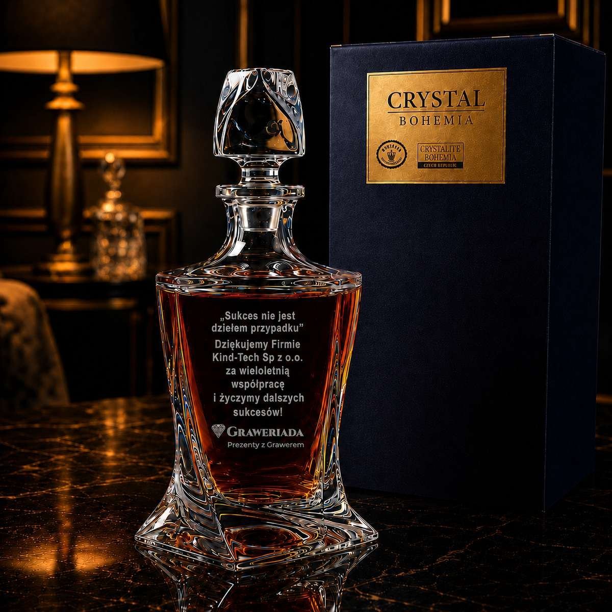 Karafka z Logo Firmy i Grawerem – Kryształowa do Whisky