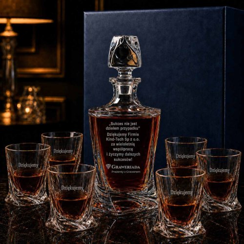 Zestaw do Whisky z Grawerem i Logo Firmy – Karafka i 6 Szklanek QUADRO