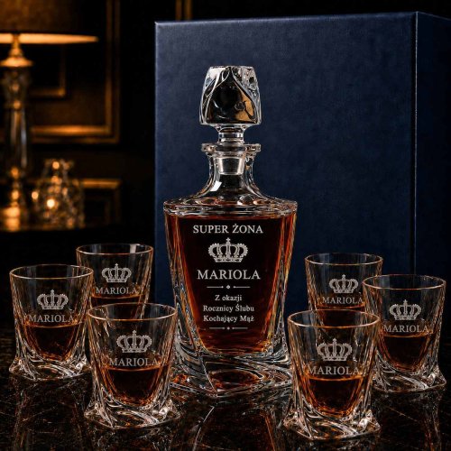 Zestaw do Whisky z Grawerem dla Żony – Kryształowa Karafka i 6 Szklanek QUADRO