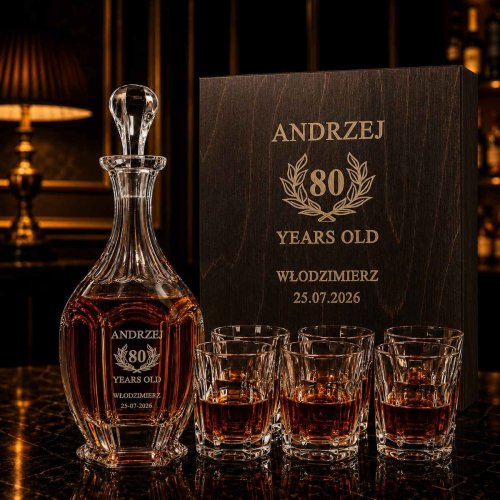 Zestaw do Whisky z Grawerem SAFARI BOX – Karafka, 6 Szklanek i Skrzynka