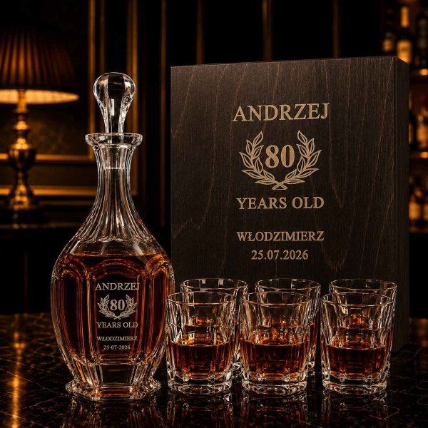 Zestaw do Whisky z Grawerem SAFARI BOX – Karafka, 6 Szklanek i Skrzynka