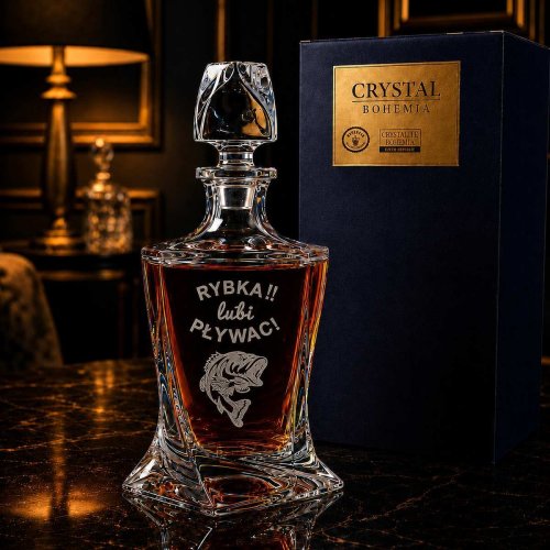 Karafka z Grawerem dla Wędkarza do Whisky – Kryształowa QUADRO