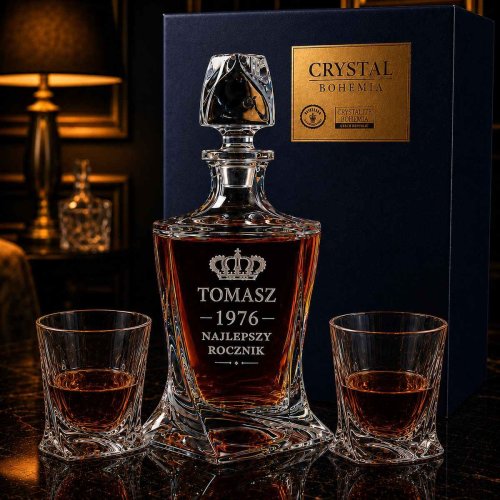 Zestaw do Whisky z Grawerem – Kryształowa Karafka i 2 Szklanki QUADRO