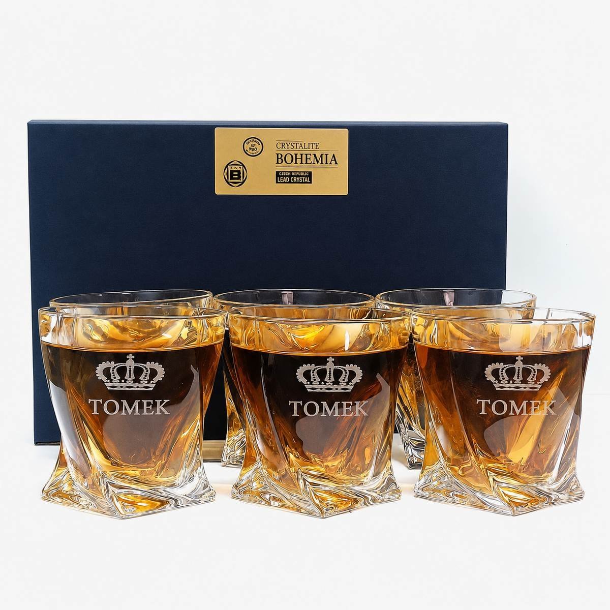 Szklanki do Whisky z Grawerem – Kryształowe QUADRO 6 sztuk