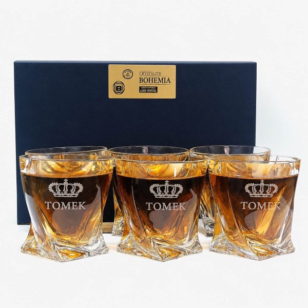Szklanki do Whisky z Grawerem – Kryształowe QUADRO 6 sztuk