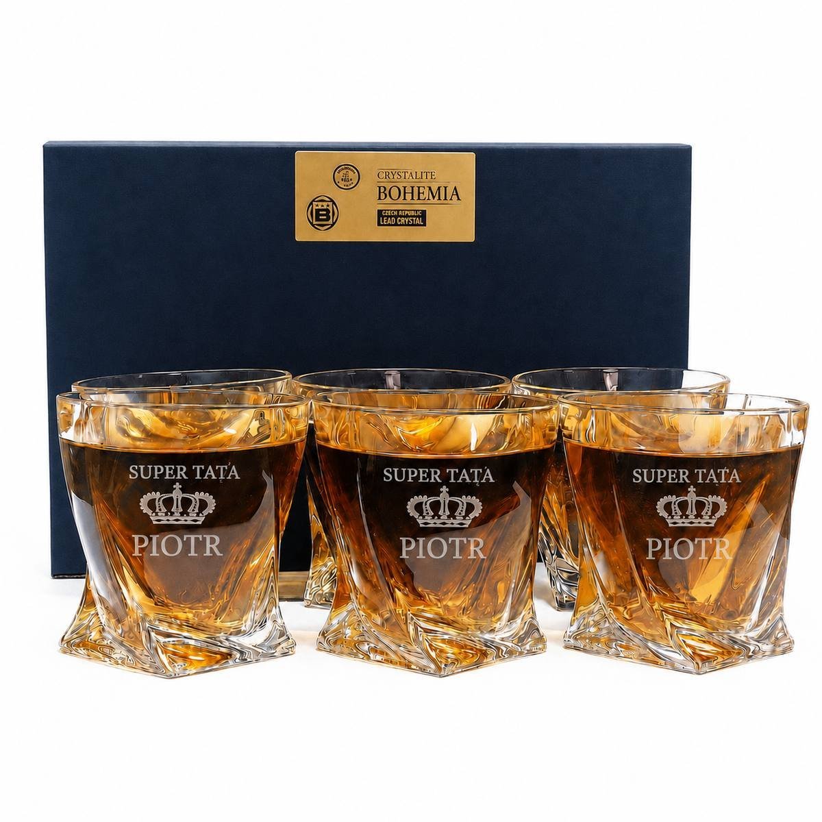 Szklanki do Whisky z Grawerem dla Taty – Kryształowe QUADRO 6 sztuk