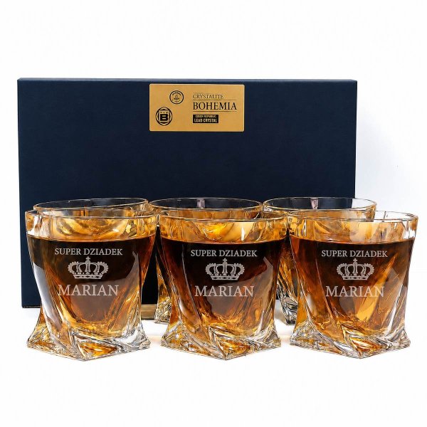 Szklanki do Whisky z Grawerem dla Dziadka – Kryształowe QUADRO 6 szt.