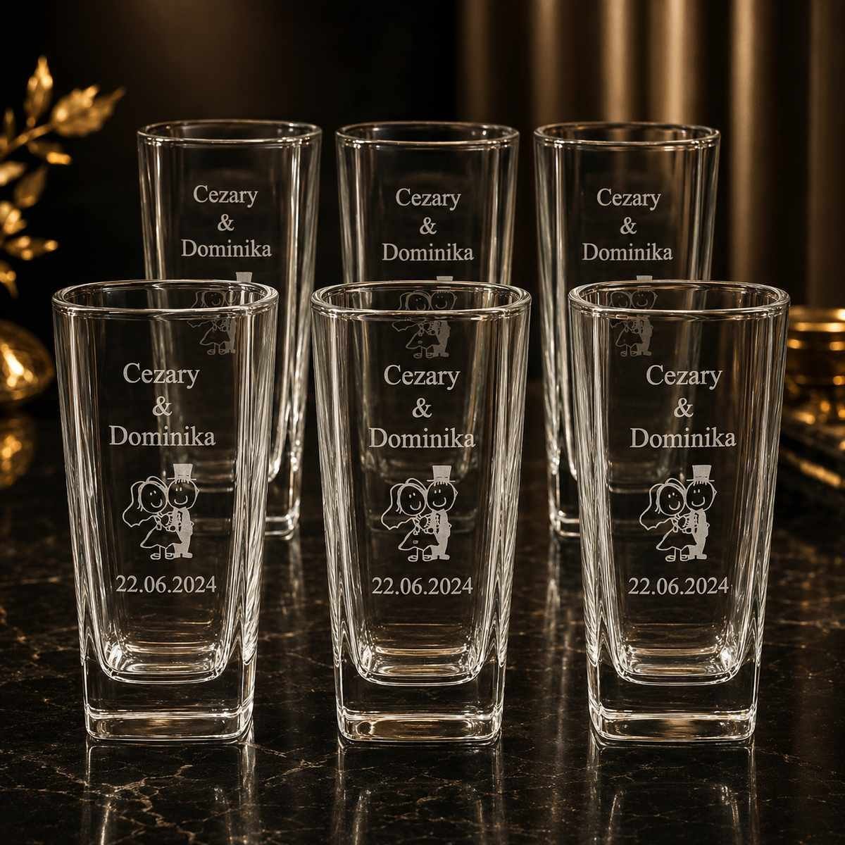 Szklanki do Drinków z Grawerem – Wysokie, Komplet 6 sztuk