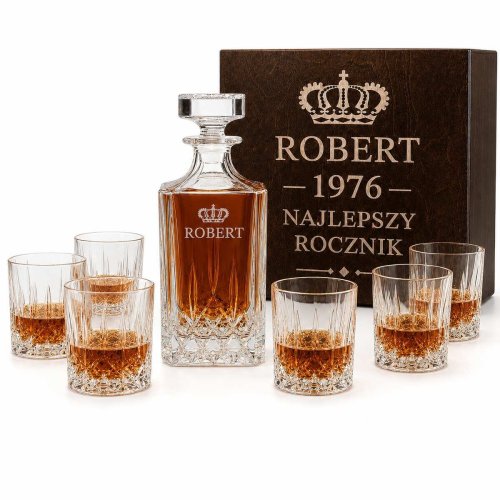 Kryształowy Zestaw do Whisky z Grawerem w Skrzynce – Karafka i 6 Szklanek RCR Opera