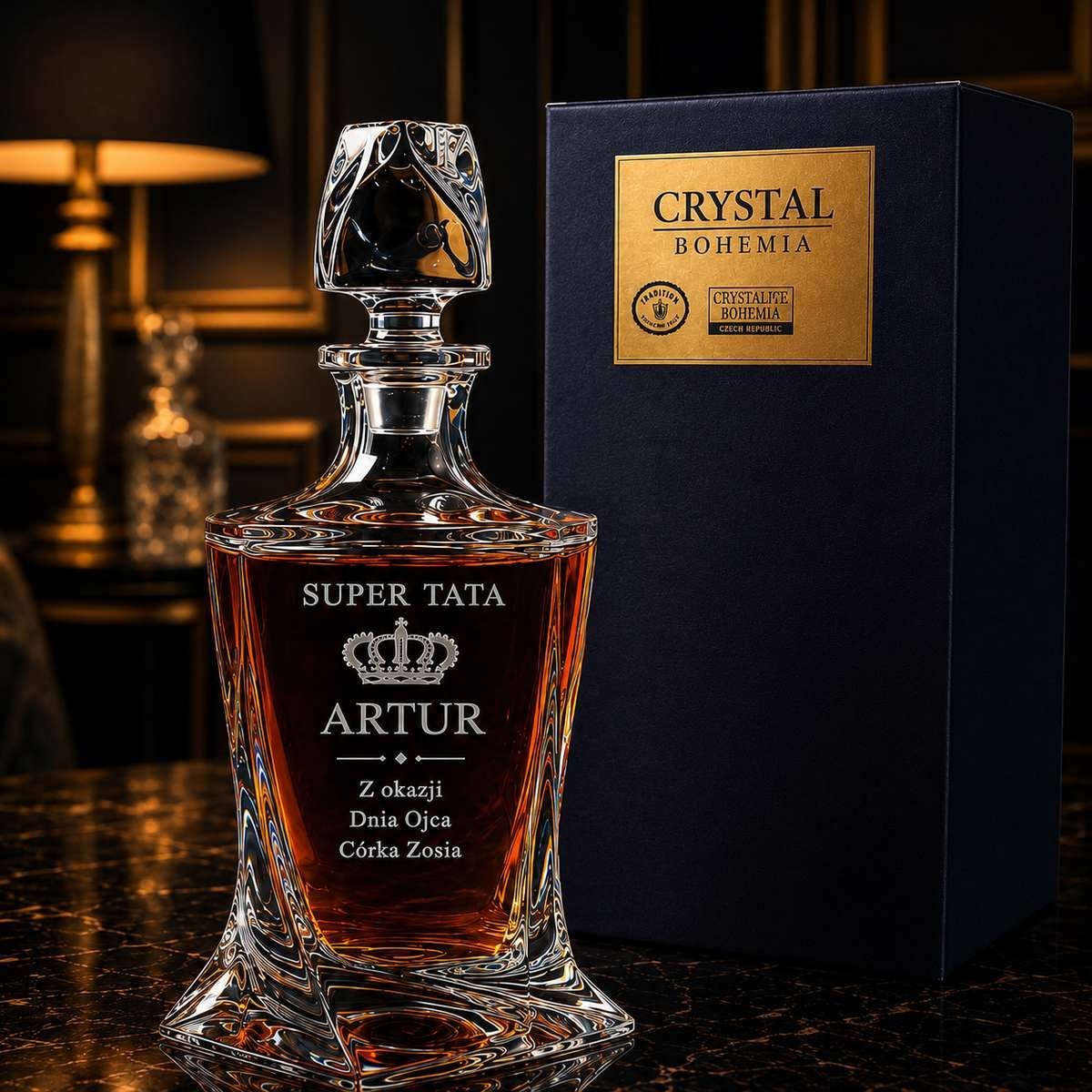 Karafka z Grawerem dla Taty do Whisky – Kryształowa QUADRO