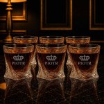6 kryształowych Szklanek z Grawerem z Zestawu do Whisky QUADRO
