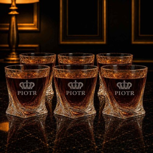 6 Kryształowych Szklanek do Whisky z Grawerem Imienia