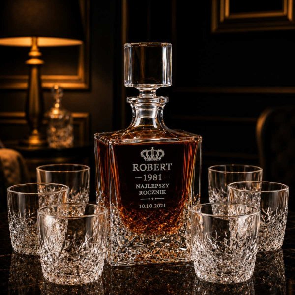 Zestaw do Whisky z Grawerem NICOLETTE – Kryształowa Karafka i 6 Szklanek