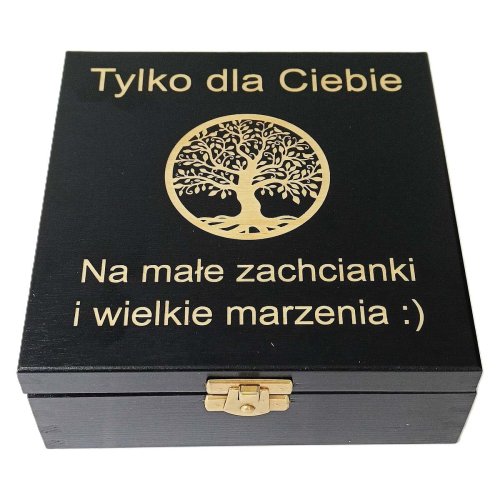 Pudełko na biżuterię z Grawerem - drewniane, czarne
