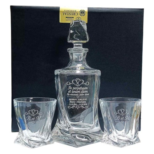Zestaw do Whisky z Grawerem na Rocznicę Ślubu – Kryształowa Karafka i 2 Szklanki QUADRO