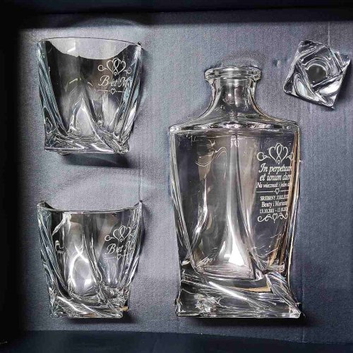 Kryształowa Karafka i 2 Szklanki QUADRO - Zestaw do Whisky w pudełku