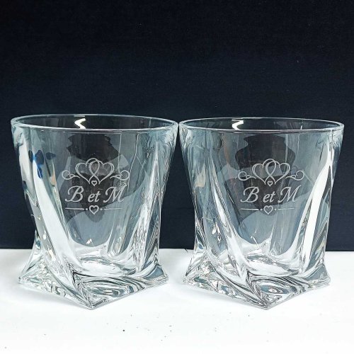 2 kryształowe Szklanki do Whisky QUADRO z grawerem na rocznicę ślubu