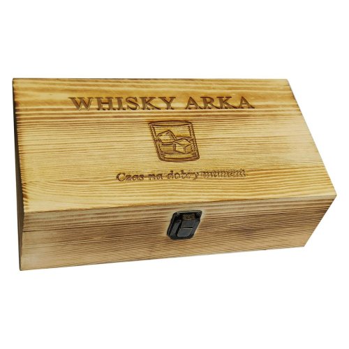 Zestaw Prezentowy do Whisky z Grawerem – 2 Szklanki, Kamienie i Szczypce w drewnianej kasetce